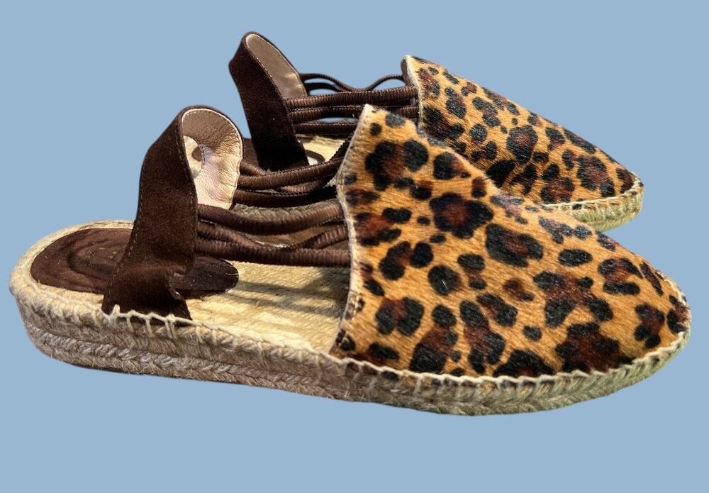 PICON Slip On Sling Back Espadrille Animal Print Leather Shoes Sz 9 Spain Preppy
